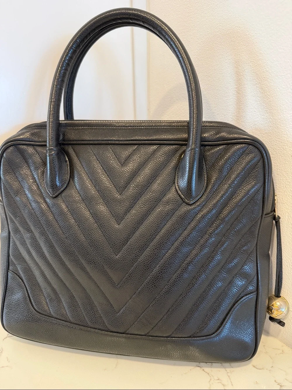 Chanel V Stitch Caviar Leather Bag
